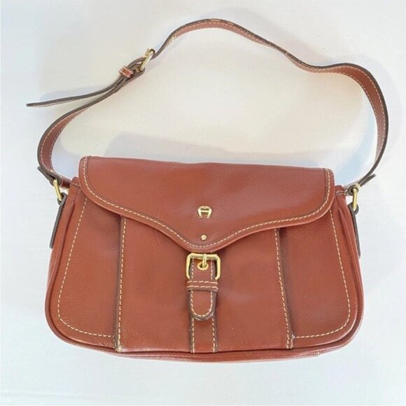 Etienne Aigner Brown Leather Bag Pocketbook Adjustable Strap Built-in Wallet VTG - Picture 13 of 13